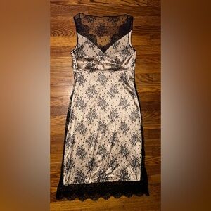 Elie Tahari Black and Cream Lace Midi Dress